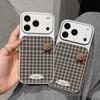 Blue Plaid Bear Is Suitable for Apple 17 Mobile Phone Case iPhone15Pro All-inclusive 16Pro Leather Pattern Anti-drop and Simple.