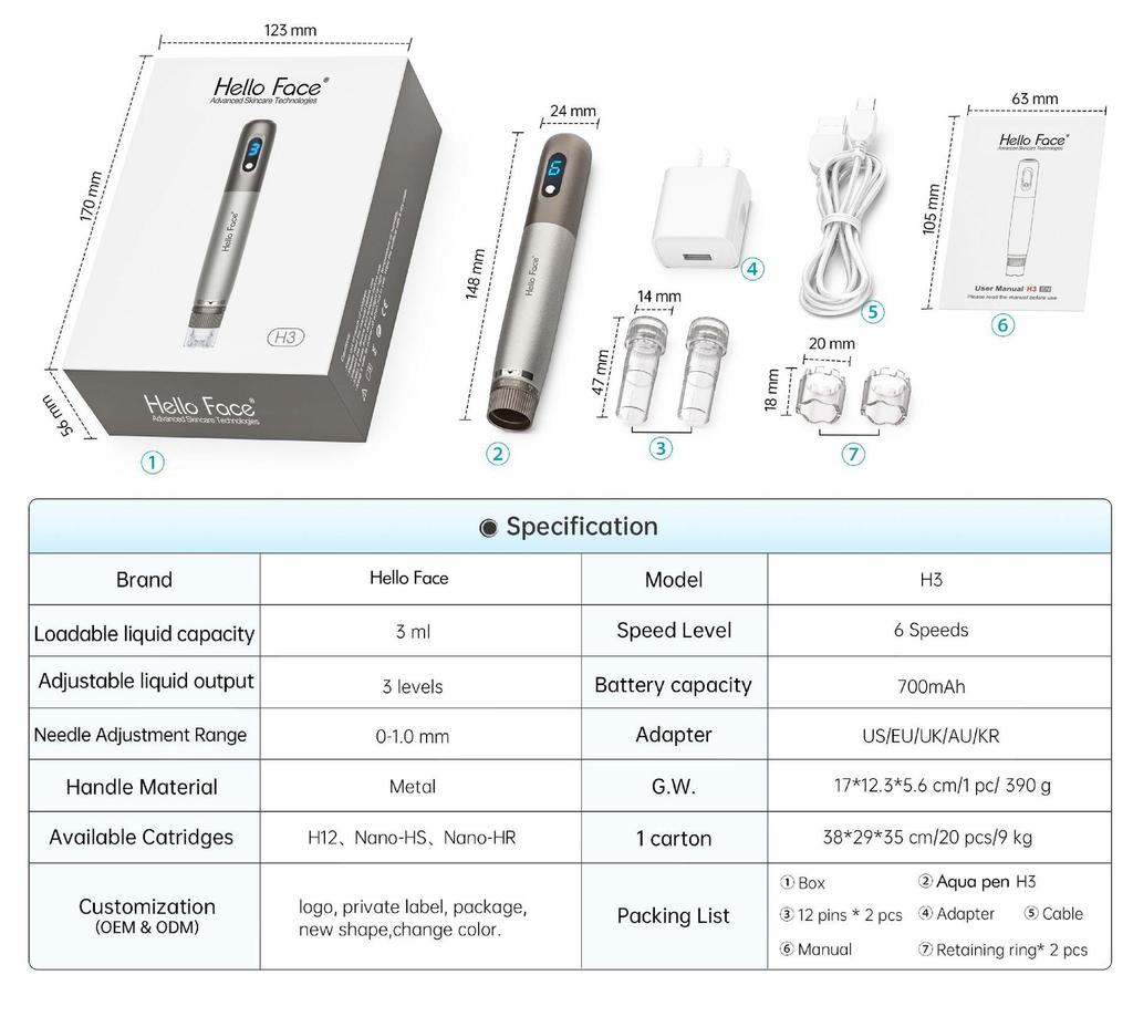 Hydra Pen H3 Electric Beauty Microneedle Device with Serum Delivery
