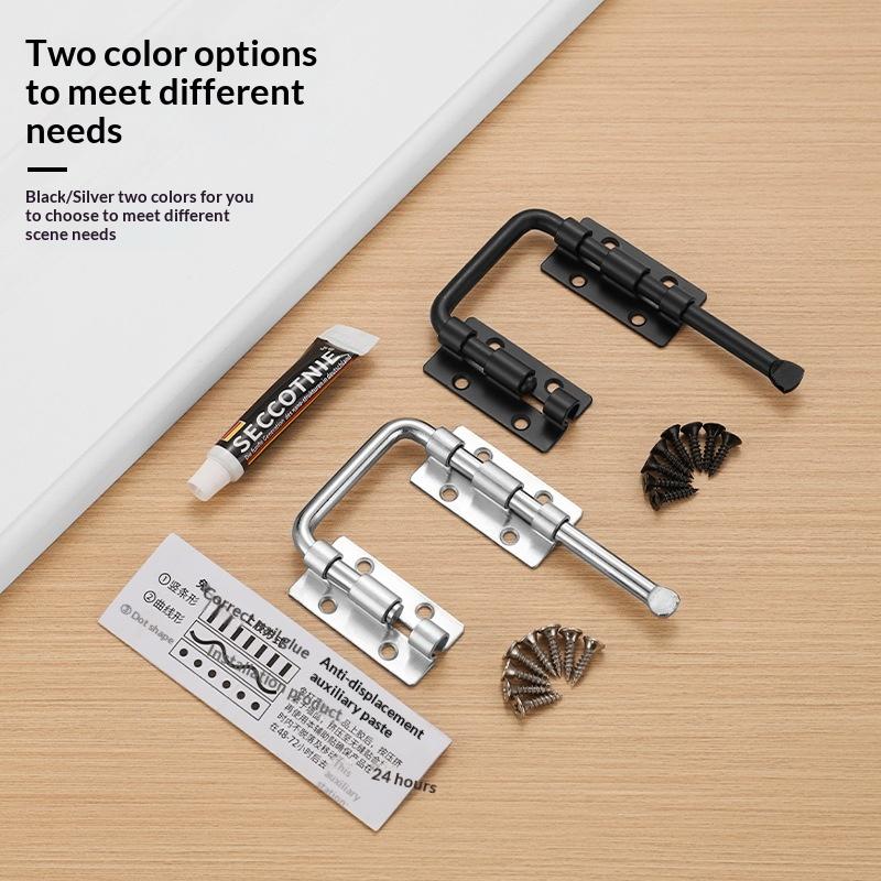 1 Set Silver/Black Non Perforated 90/180 Degree Gate Latch Stainless Steel Door Latch Lock Safety Thickened Door Buckle Fences