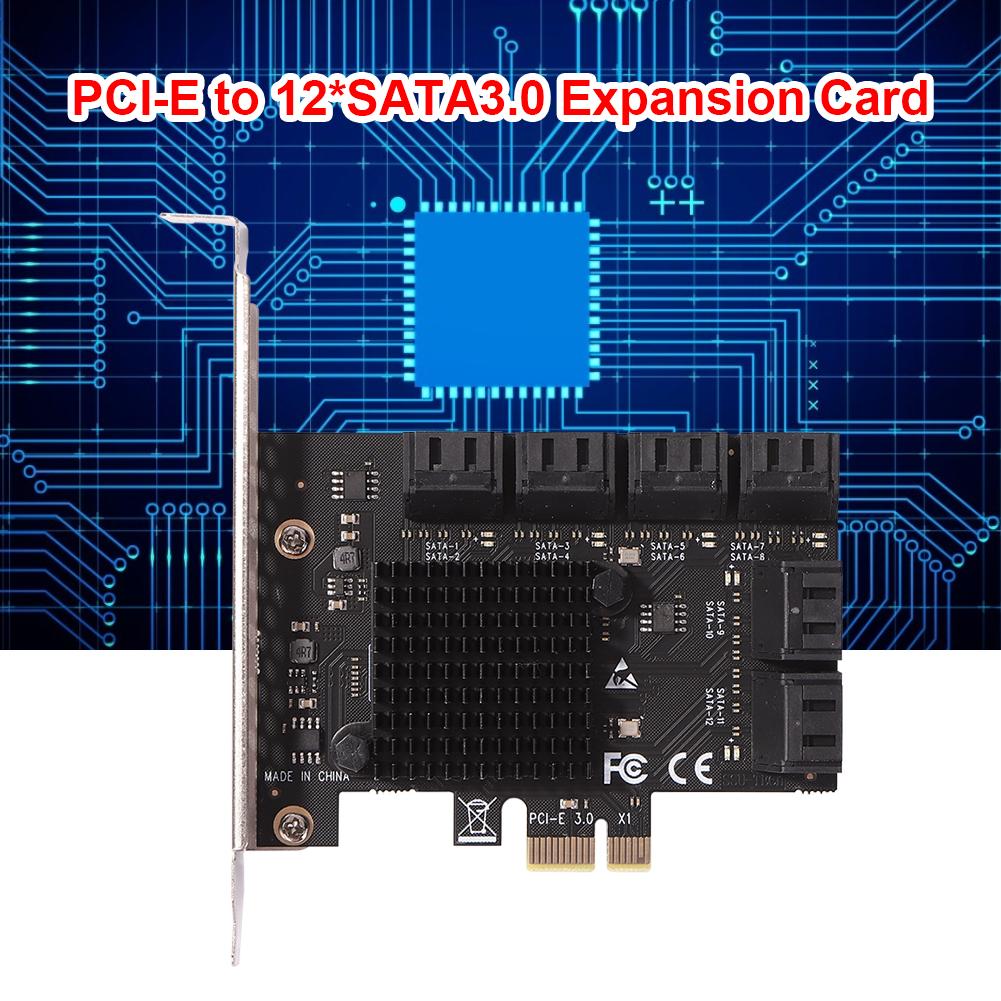 SA3112J PCIE Adapter 12 Port 6Gbps PCI-Express X1 to SATA 3.0 Controller Cards Riser Expansion Card Controller