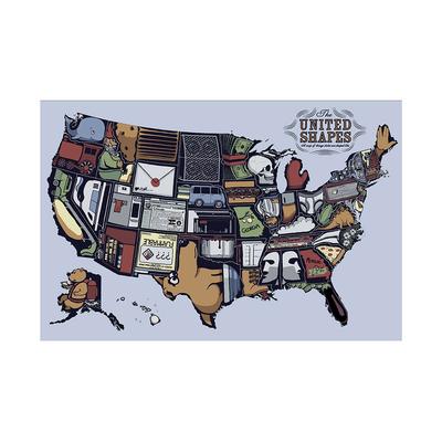 English Language-Abstract Art Map-United States,Frameless Wall Hanging Decor,Geographical Tool,Tourism/education Tool
