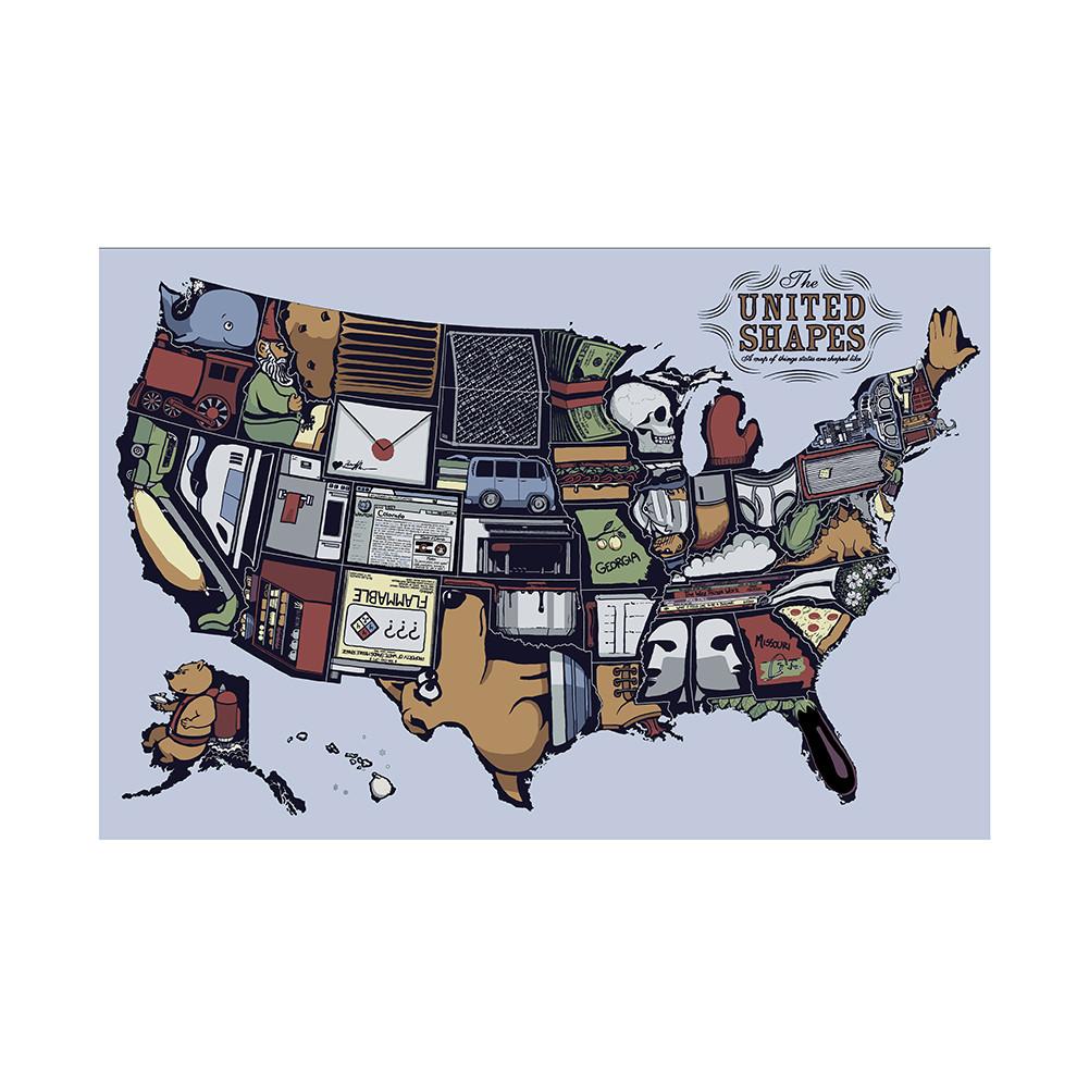 English Language-Abstract Art Map-United States,Frameless Wall Hanging Decor,Geographical Tool,Tourism/education Tool