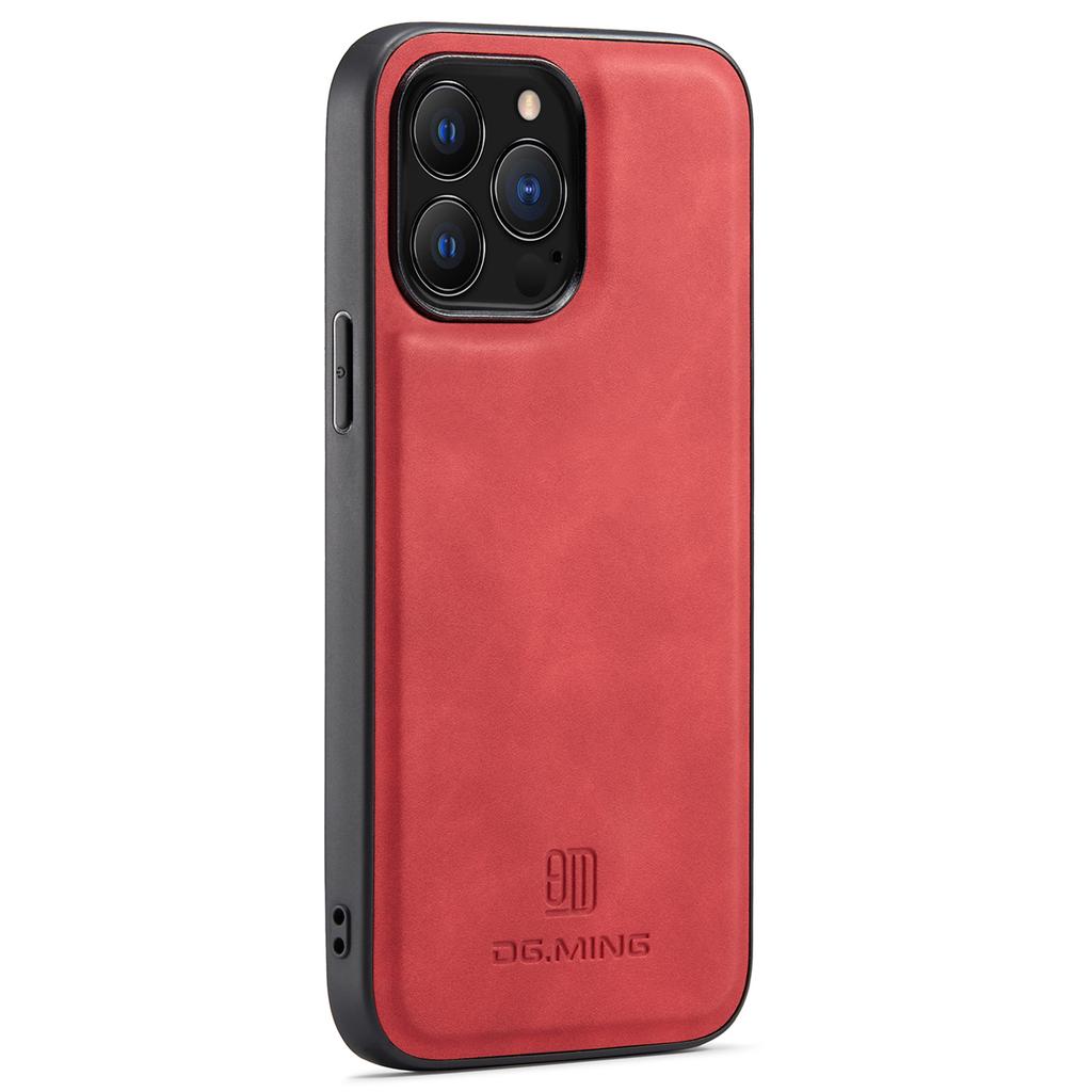 DG.MING Für iPhone 16 Pro Hülle PU-Lederbezogene PC+TPU Hybrid-Handyschale