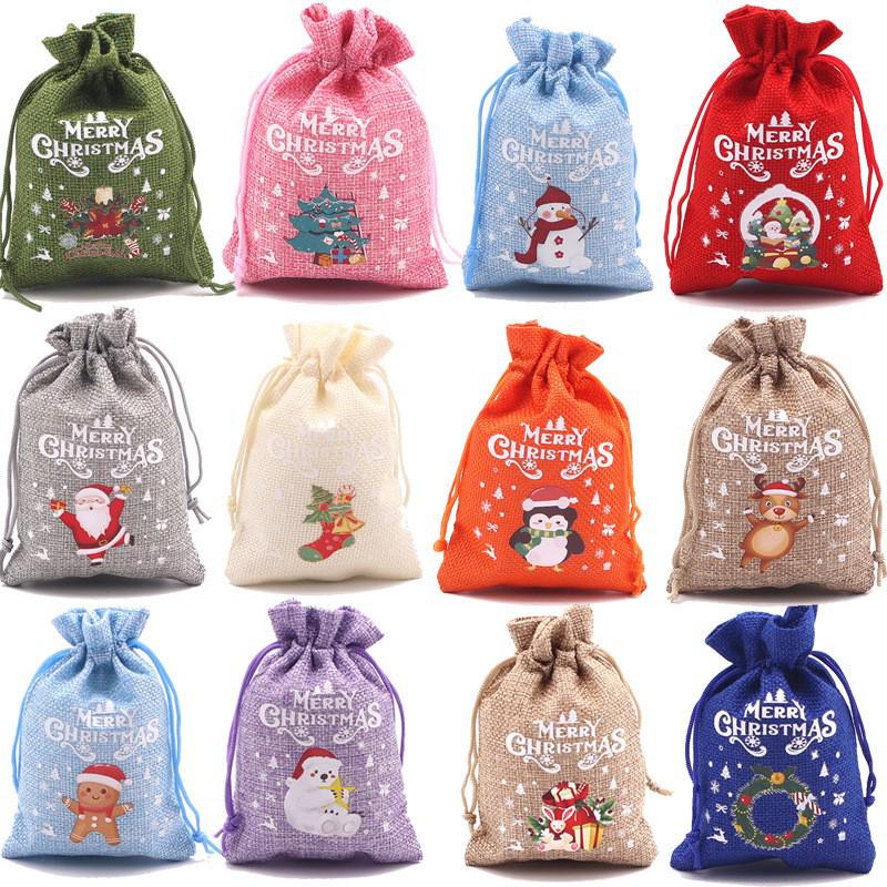 Weihnachts-Jutebeutel mit Kordelzug für kleine Geschenke, Süßigkeiten & Äpfel