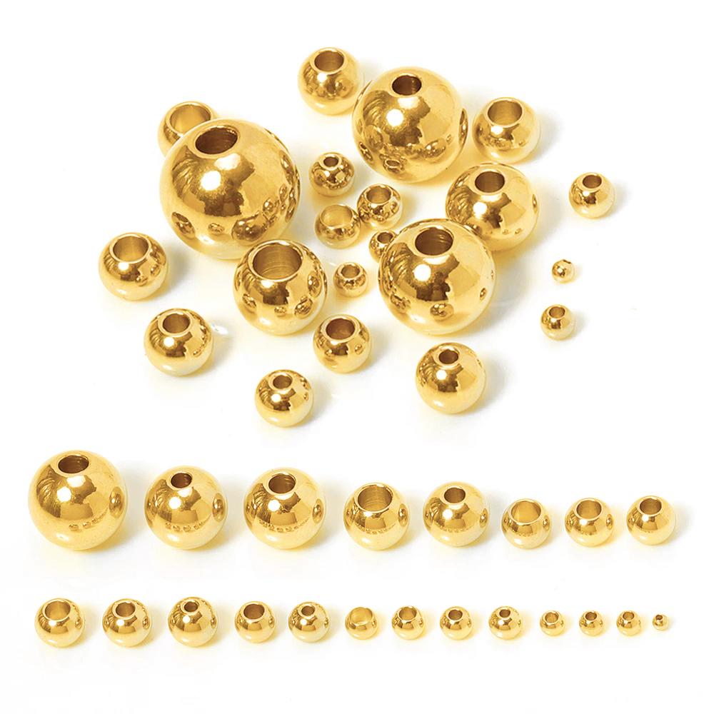 100pcs 2-8mm Stainless Steel Gold Color Spacer Beads Charm Loose Bead DIY Bracelets Necklace Beads for Jewelry Making Charms