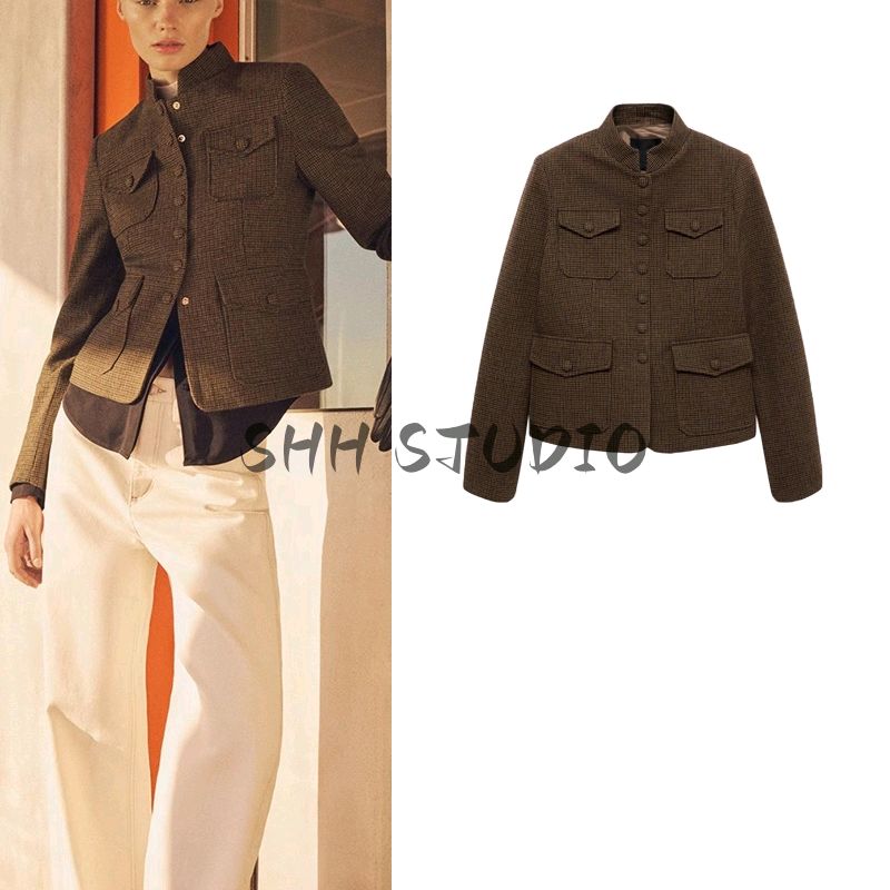 Spring New Houndstooth Pattern Jacket Outwear 8706043 4,000 Bird Grid Vest Jacket 87070434