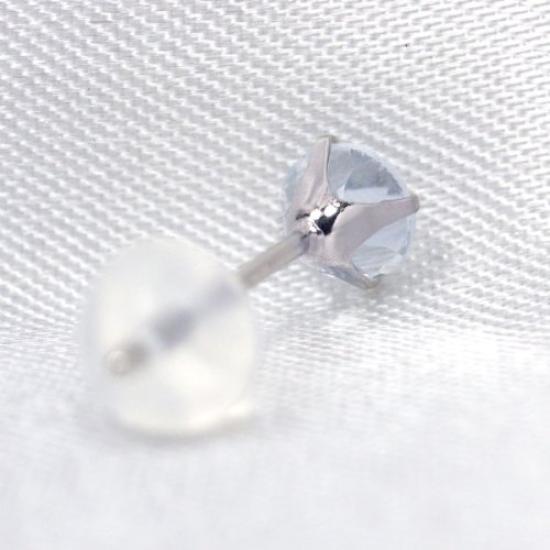 Pt900 Platinum 4mm Stud Earrings with March Birthstone Aquamarine (Pair)