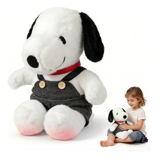 Snoopy Plush 25cm With Black Overalls, Tender And Soft