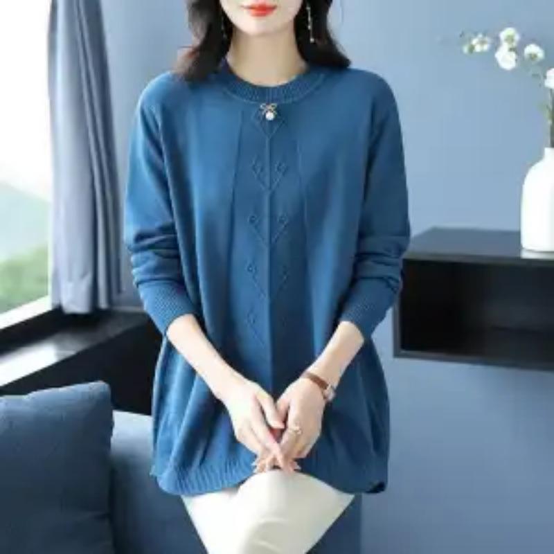 Women's Bottoming Sweater Round Neck Middle-aged Mother's Knitted Loose Sweater Mid-length