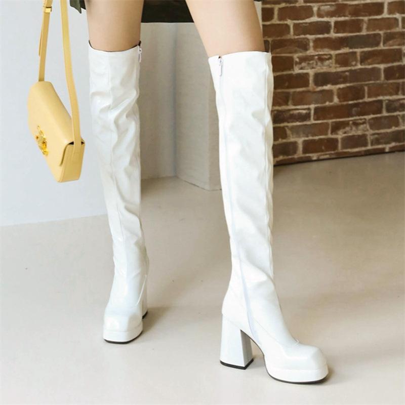 2026 New Fashionable Thick Bottom High Heels 32-48 Size Painted Knee Over Women's Boots Trend