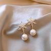 Red Zircon Pearl Snowflake Earrings - Winter Retro Light Luxury Studs