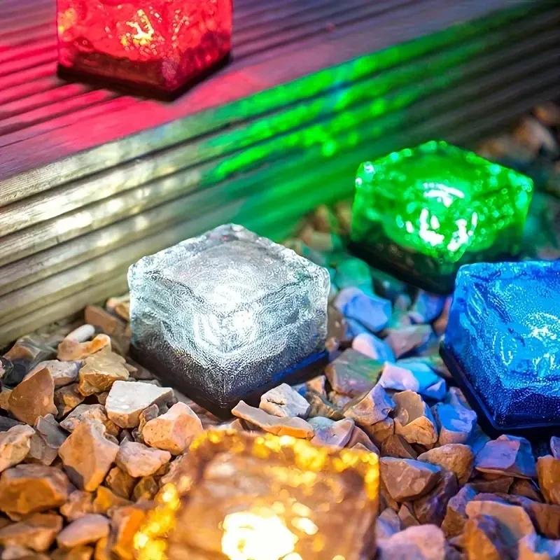 1500LM Solar Glass Brick Light Solar Ice Cube LED Light Crystal Brick Stone Lamp Garden Courtyard Pathway Patio Pool Decorative Festive