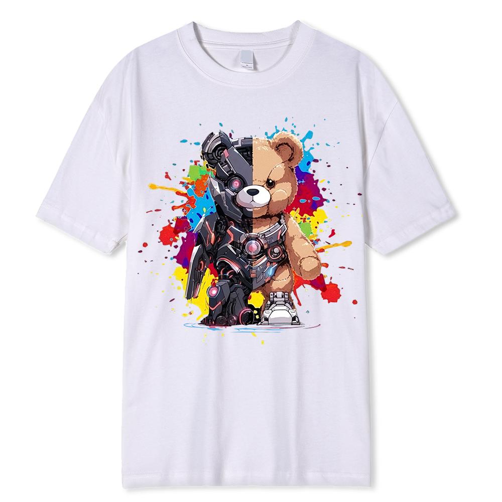Mech Warrior Bear Printing Women T-Shirt Creativity Casual Tee Shirts Street Hip Hop Short Sleeve Basic All-Match Tide Tshirts