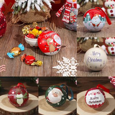 1PC Navidad Party Round Ball Shaped Santa Printing Mini Tin Box Round Empty Case Candy Storage Case