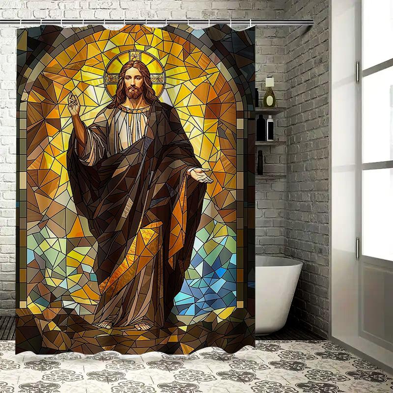 Stylish Mosaic Shower Curtain Religious Jesus Design For Home Decor In Bathroom Accessories. 128 Character Title That