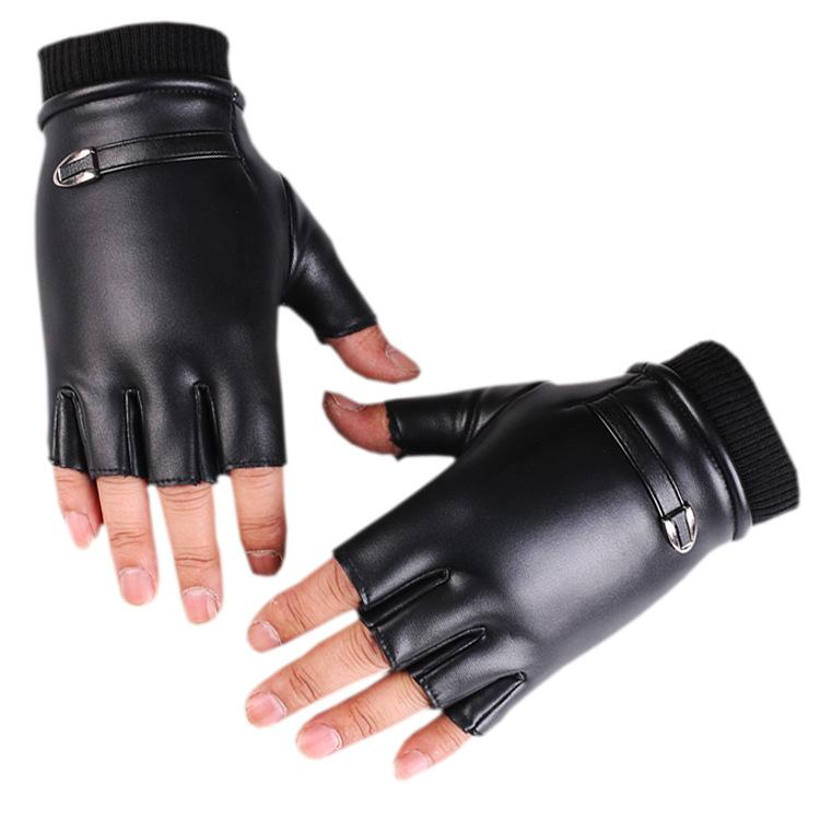 Men and Women PU Leather Half Finger Gloves Keyboard Typing Mobile Game Outdoor Sports Cycling Fitness Plus Velvet Warm Leather Gloves