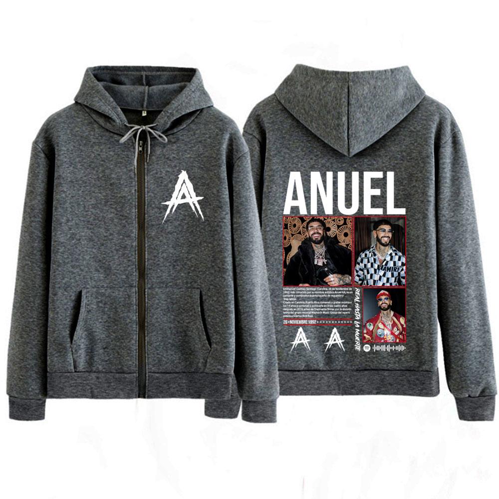Rapper Anuel AA Album Tour 2025 Zipper Hoodie Men's Women Gothic Punk Jacket Long-sleeved Casual Hip-hop Punk Zip Up Sweatshirts