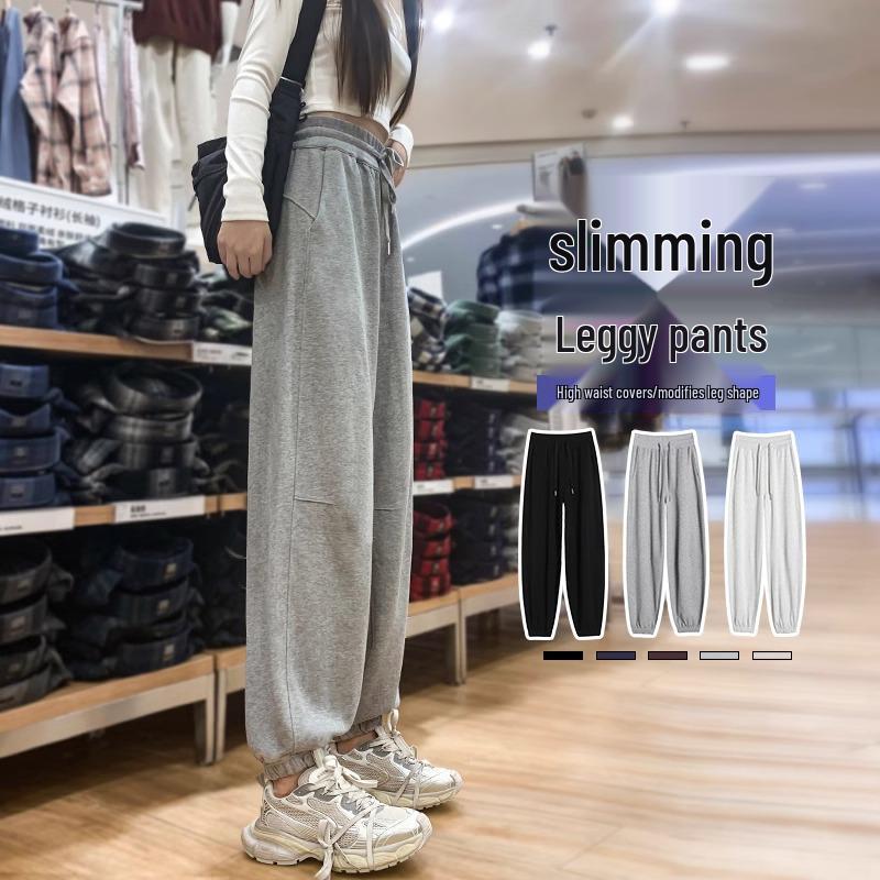 

Women s Gray High-Waist Lantern Sweatpants - Loose, Cuffed, Slimming Fit for Spring & Autumn M