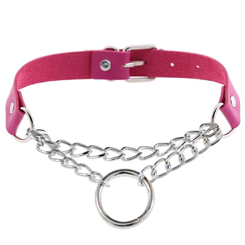 European & American Punk Style PU Leather O-Ring Collar Necklace with Chain