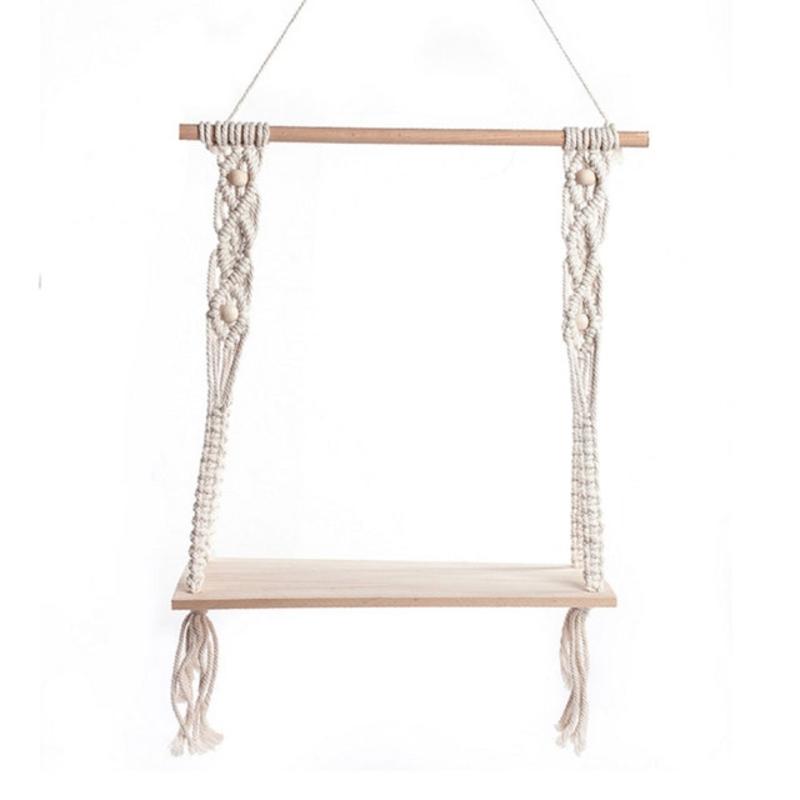 Hand woven makrams tapestry shelf boho cotton rope woven wooden hanging wall decorative shelves table hanging shelves decoration | decorative tapestry