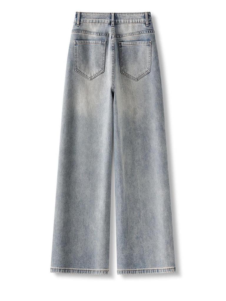 Women's High-Waist Embroidered Straight-Leg Jeans - Floral Ethnic Style for Spring & Autumn