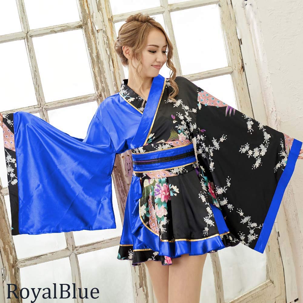 Casual Oiran Mini Kimono Dress Bicolor Kimono Cosplay Kimono Dress Mini Length Japanese Pattern Japanese Pattern Courtesan Costume Yosakoi Costume