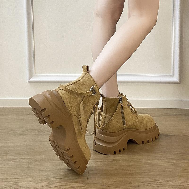 2025 autumn new Martin boots women's platform heightening casual boots fashion Korean version of versatile lace-up personalized big head boots