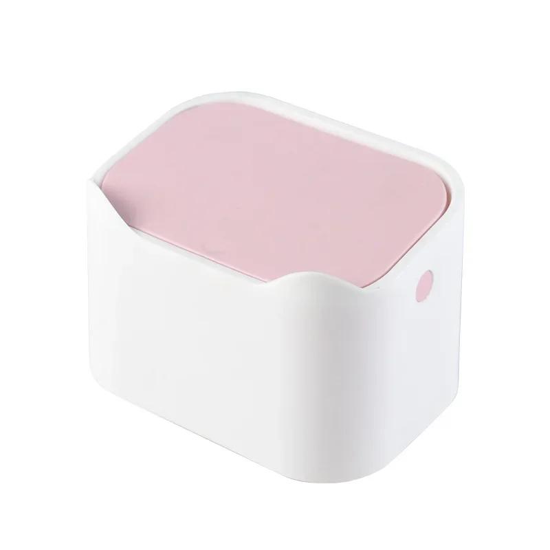 

Press Type Desktop Trash Can Mini Kitchen Cute Cartoon with Lid Dormitory Bedroom Dressing Table Office Garbage Storage Box розовый