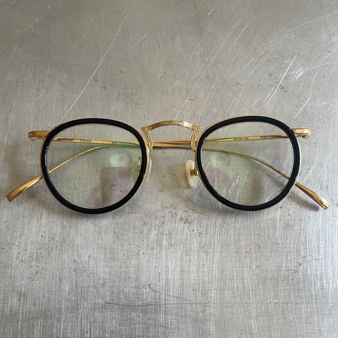 Used Kaneko Glasses VINTAGE Gold Frame Black Boston Glasses