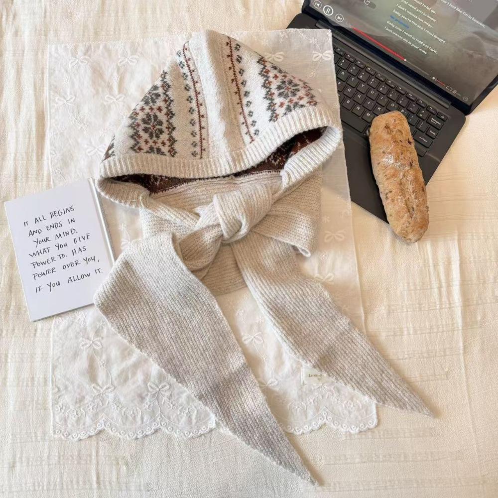 Winter Thickened Integrated Scarf Hat Warm Knitted Cozy Knit Knitted Skullies Beanies Balaclava Headscarf Outdoor Activities
