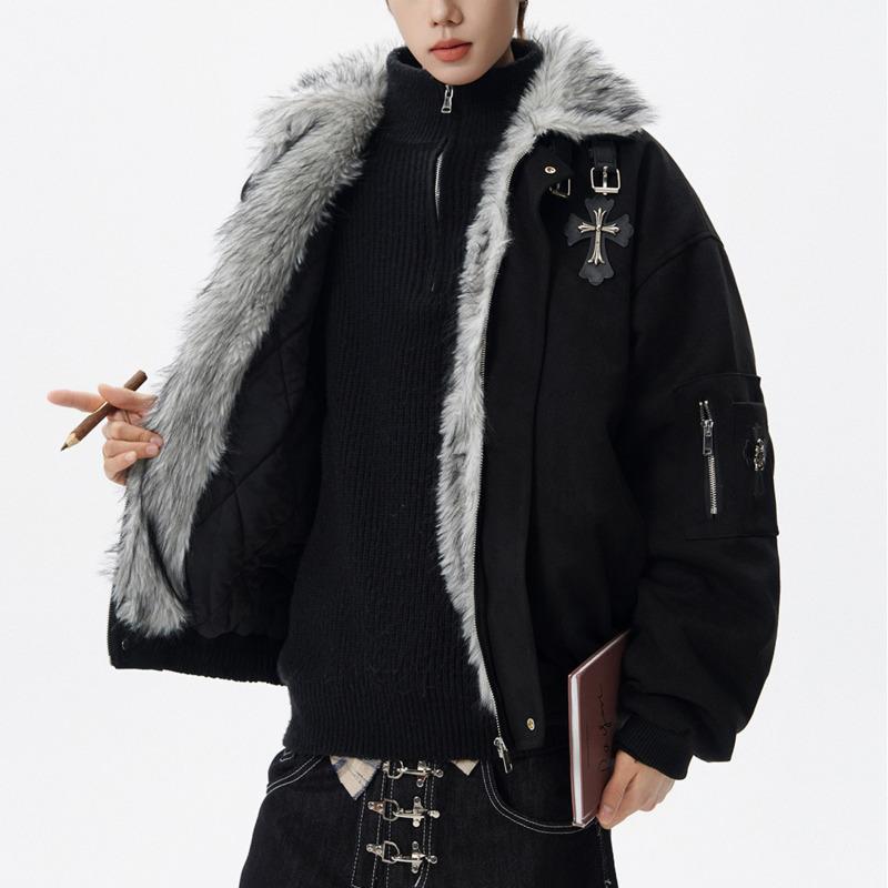 Fashion Versatile Warm Coat Autumn Winter Men's Fur Collar Thick Cotton Jacket