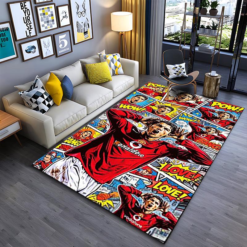 Sports Area Rug, Cristiano Ronaldo Man Utd Vodafone Comic Pop Art Poster, Fan Cave Decor, Non-Slip Mat