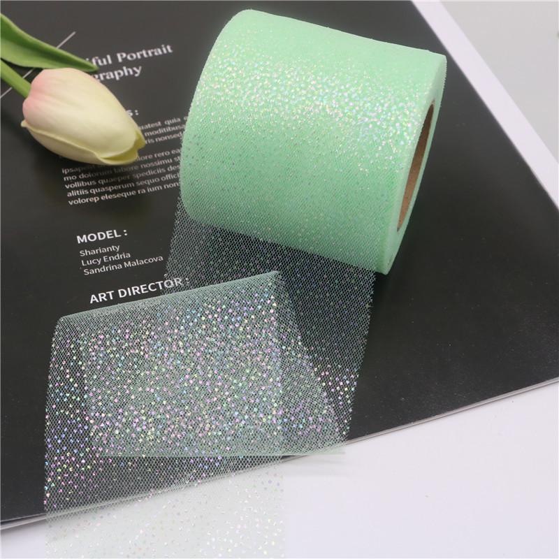 

6CM/roll Holiday Ribbon Colorful Dot Mesh Fabric Glitter Ribbon For Gift Wrapping Christmas Decorations зелений