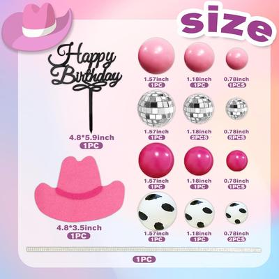 Cowgirl Cake Topper Hot Pink DIY Shiny Cowgirl Hat Disco Balls for Western Theme Party Cowgirl Birthday Party Supplies