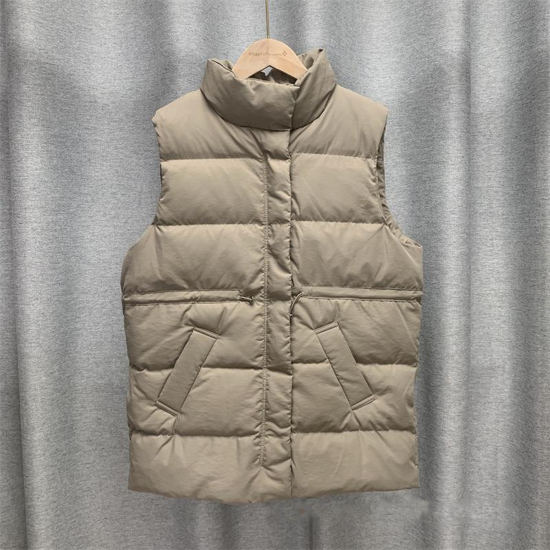 Winter Autumn Women's Stand Collar Solid Color Sleeveless Warm Vest Jacket Ladies Loose Chic White Duck Down Coat