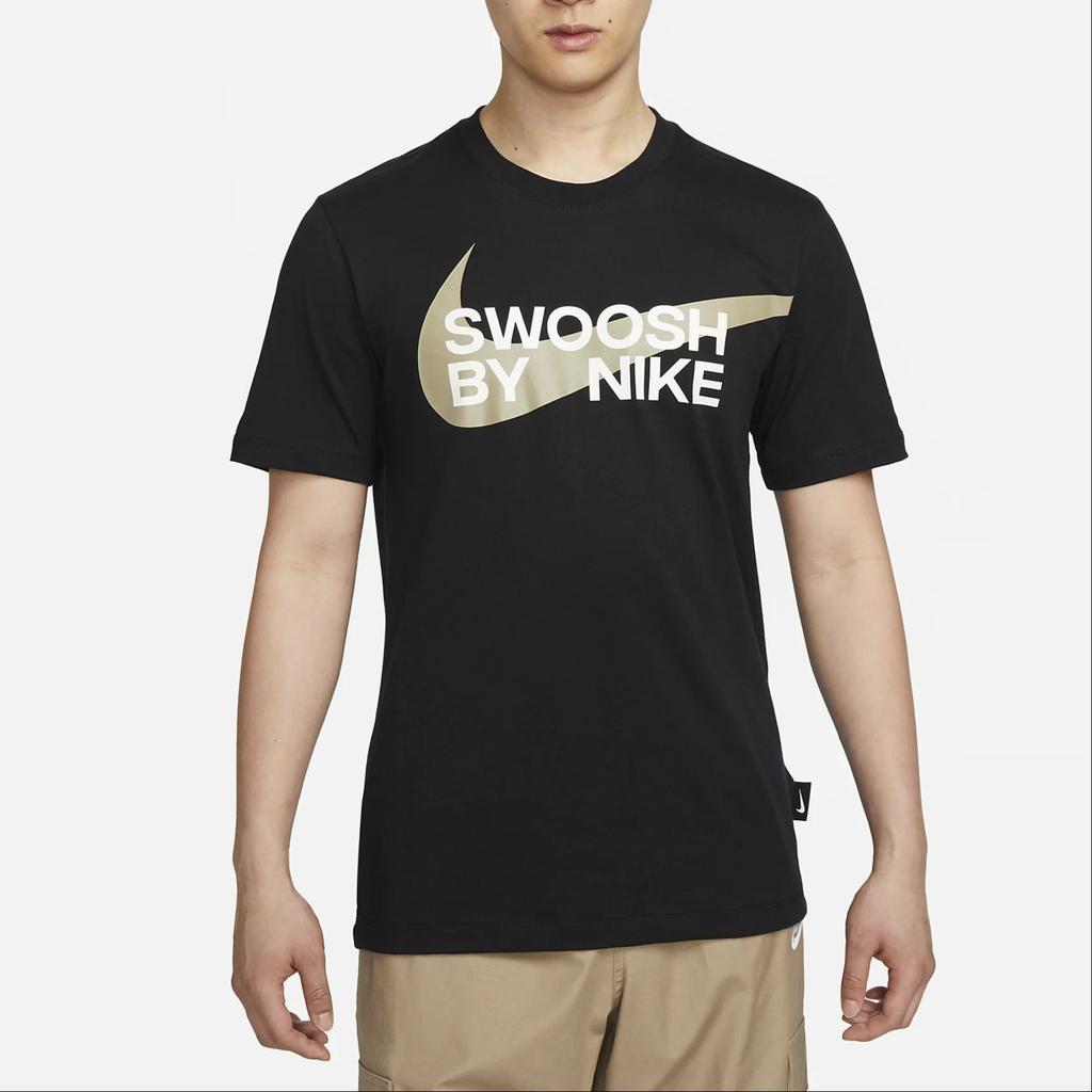 Nike Logo Buchdruck Rundhals Pullover Kurzarm T-Shirt Herren Oberteile Schwarz FD1248-010