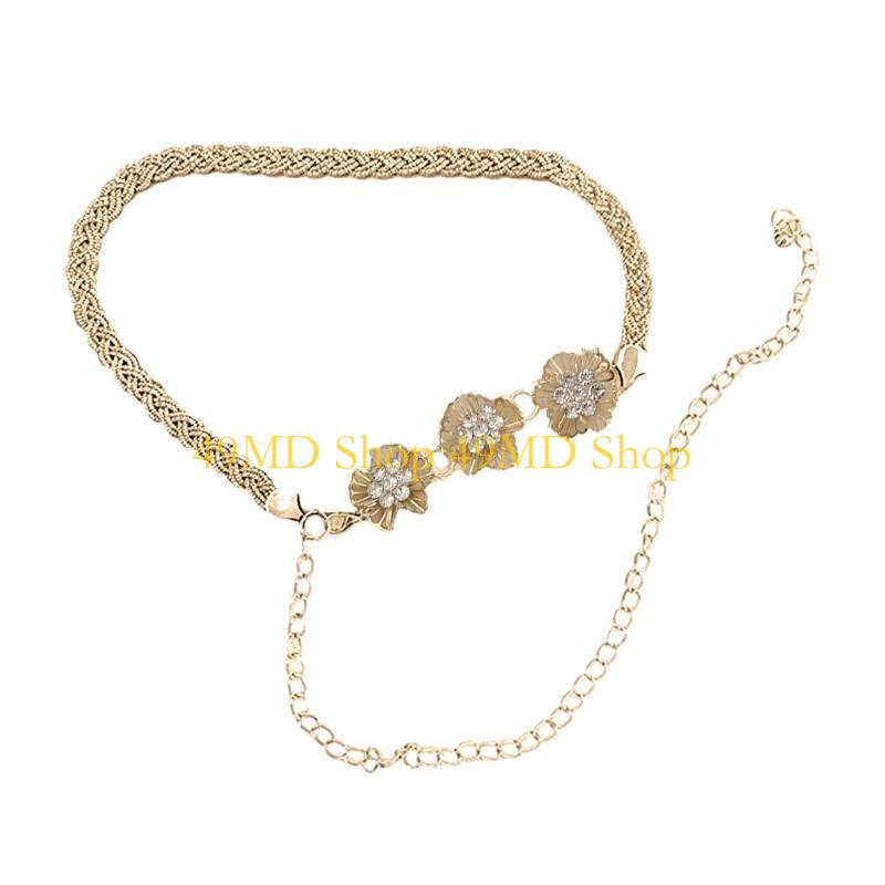 49MD Elegant Rhinestones Waist Chain Flower Metal Adjustable Waist Chain Belt золотой