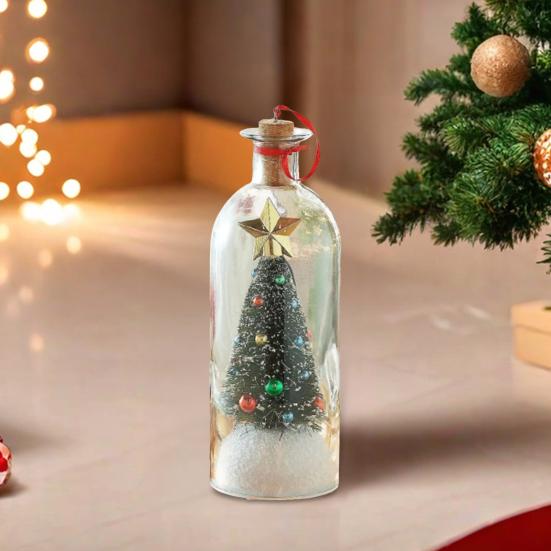 Christmas Tree Message in A Bottle Recordable Voice Message Ornament with Cork Holiday Greeting Glass Bottle with Snowy Scene Festive Gift for Family