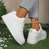 Women's Fashion White Platform Sneakers Thick Sole Lace Up Running Sports Shoes for Women Plus Size Comfort Casual Walking Shoes