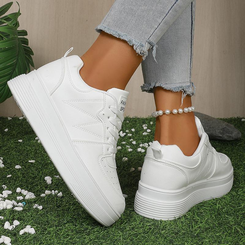 Women's Fashion White Platform Sneakers Thick Sole Lace Up Running Sports Shoes for Women Plus Size Comfort Casual Walking Shoes