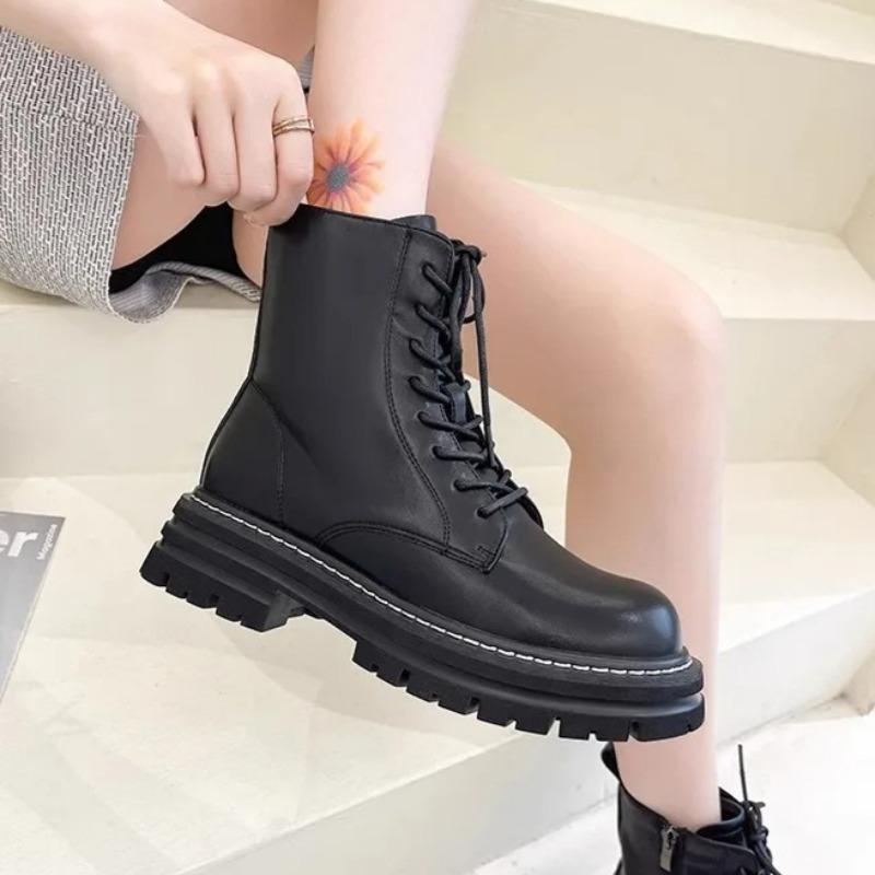 High Quality Genuine Leather Boot Motorcycle Boots Platform Boots Classic Concise Style Ankle Boots for Women Botas Para Mujer