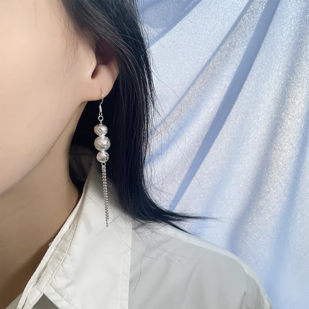 Sansheng Iii Fringed Earrings Long Ear Hook Matte Car Flower Streamer Transfer Beads Rich Girl Chinese Style Earrings
