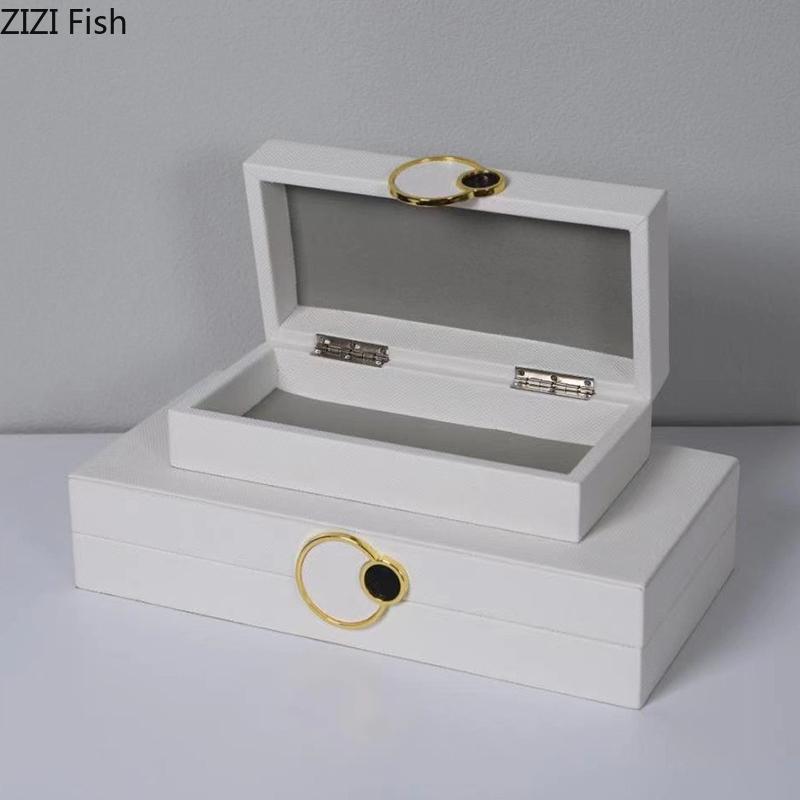 Woven Leather Jewelry Boxes White Leather Cosmetic Jar Dresser Table Desk Decoration Home Exquisite Jewelry Necklace Storage Jar