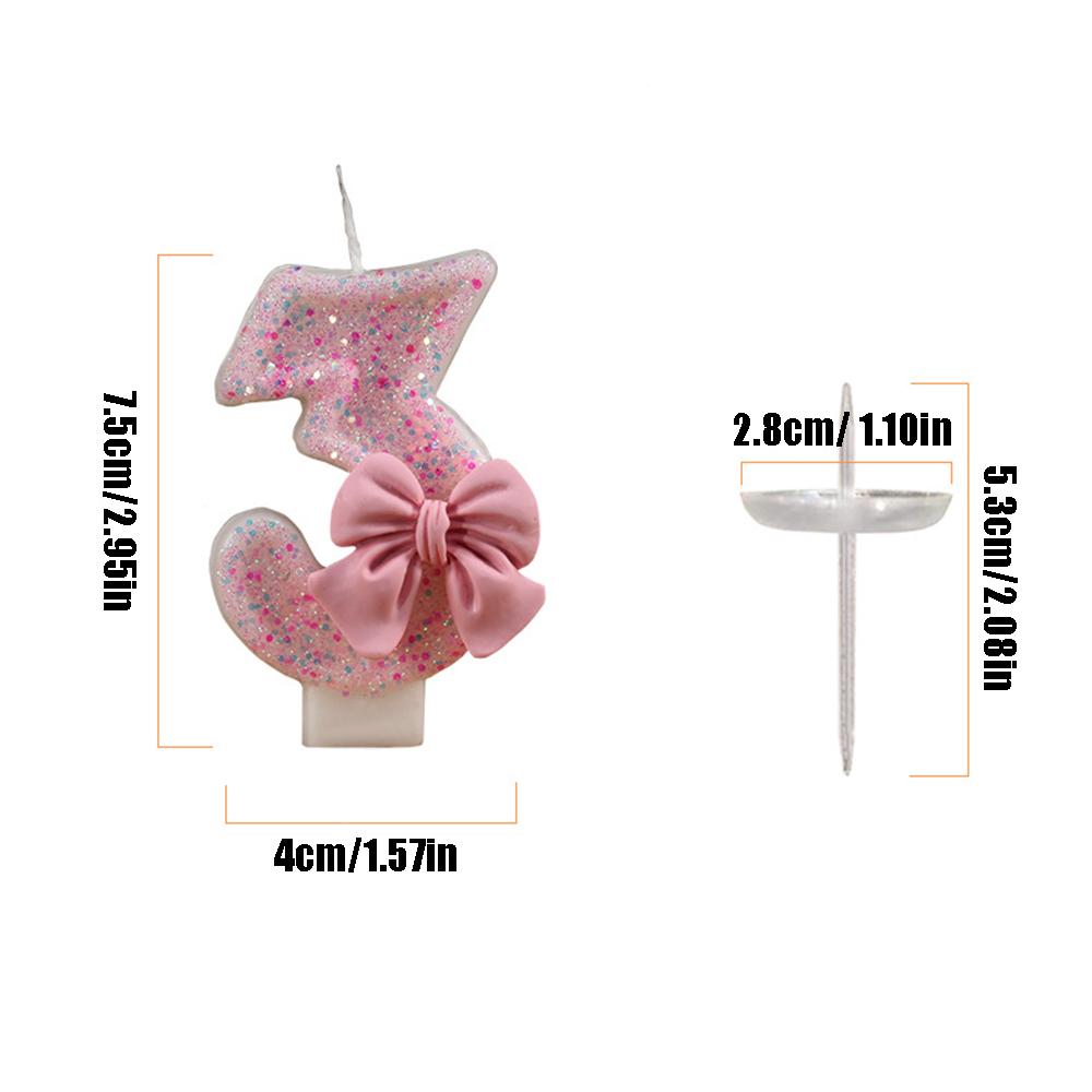 Cute Pink Bow 3D Number Cake Candles for Birthday Party Decorations Birthday Decoration Cake Decorating Tools for daily use