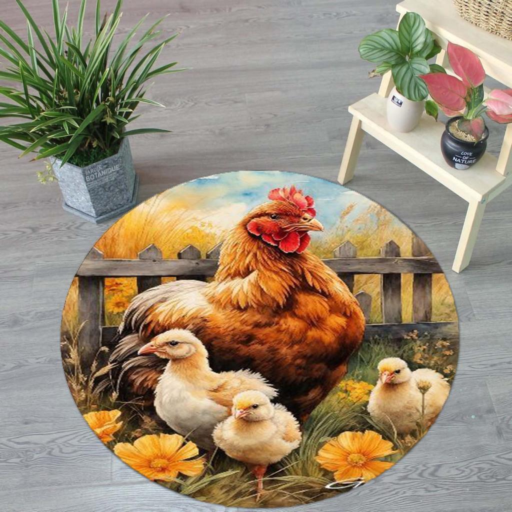 Farmhouse Rooster Round Rug Soft Thickened Kitchen Floor Mat Waterproof Non-slip Oil-proof Floor Mat Runner Rug