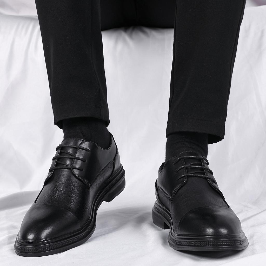 Business Dress Casual Shoes British Groom Leather Inner Height Increase Suit Soft Sole Wedding Leather Shoes Men Spring Job