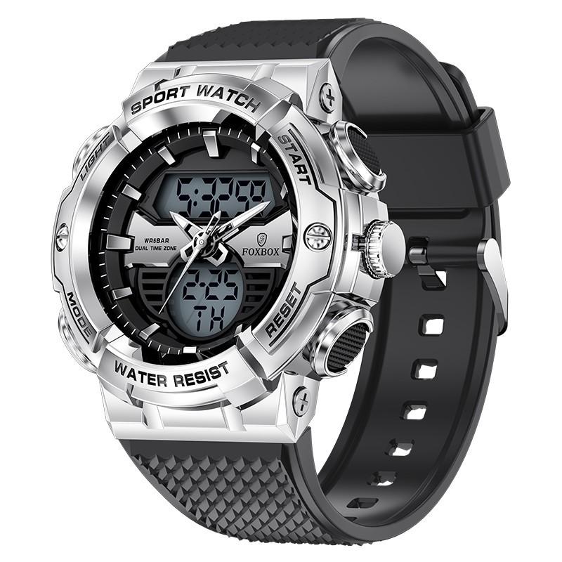 FOXBOX 0046 Fashion Custom Logo Men Digital Watch Latest Silicone Strap Water Resistant Double Display in Stock Casual Watch