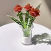 1Pc/1 Set Mini Glass Rose Flower Decoration with Stem Handmade Glass Floral Figurine Home Living Room Hand-Blown Flower Bouquet Ornament