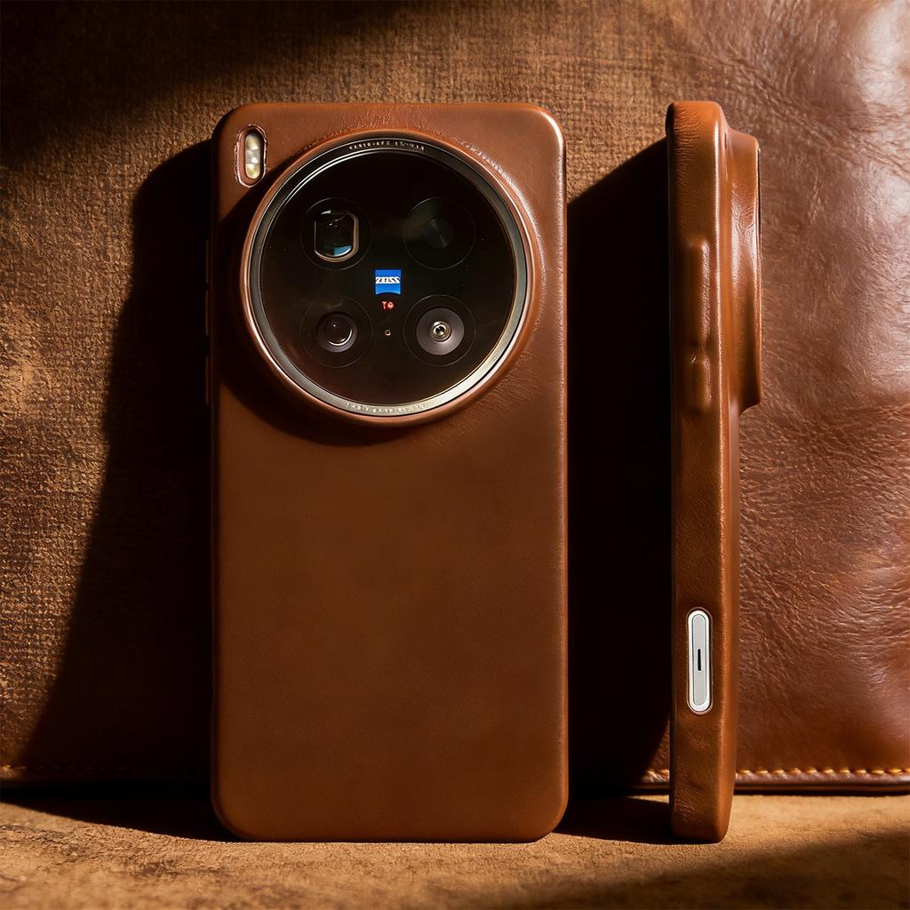 Para Capa Magsafe Para Vivo X200 Ultra X300 X100 X80 X90 Capa de Couro Genuíno de Couro Bovino com Cera de Óleo de Grão Integral Capas Magnéticas