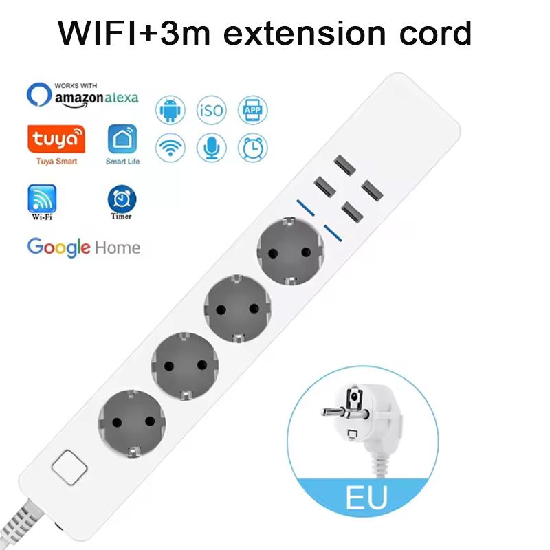 WIFI Smart Power Strip with 4 AC Outlets + 4 USB EU Plug Timer Switch Socket Timing Bluetooth Control Multi-functional Socket